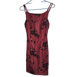 Wanted Vintage Y2k 90s Bodycon Dress Cocktail Short Dress Sparkle Velvet Roses S